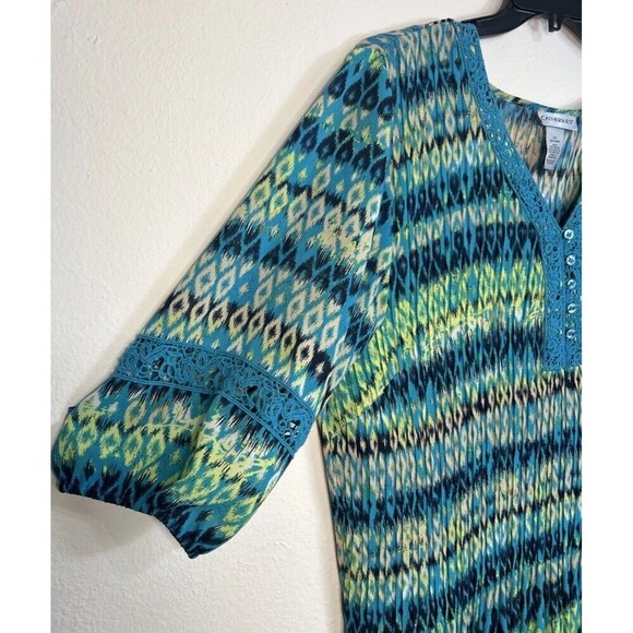 Catherines Teal Abstract Print Blouse Lightweight Pullover Plus Size 3X (26/28) - Picture 10 of 11